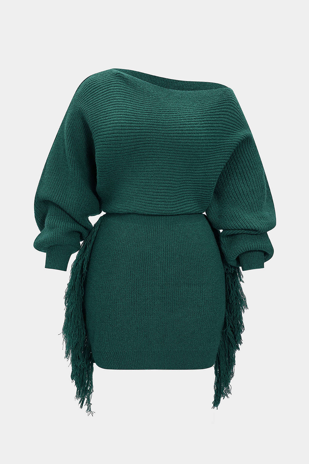 Plus Size Knit Fringe One Shoulder Long Sleeve Dress – Micas