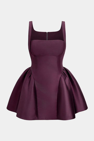 open lace back dress Plus Size Zipper Puff Hem Sleeveless Mini Dress – Micas