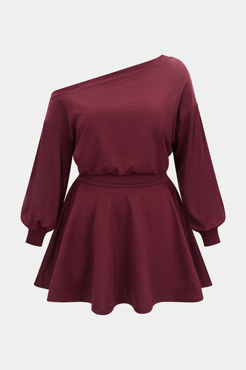 knee length dresses for ladies Plus Size One Shoulder Long Sleeve Mini Dress – Micas