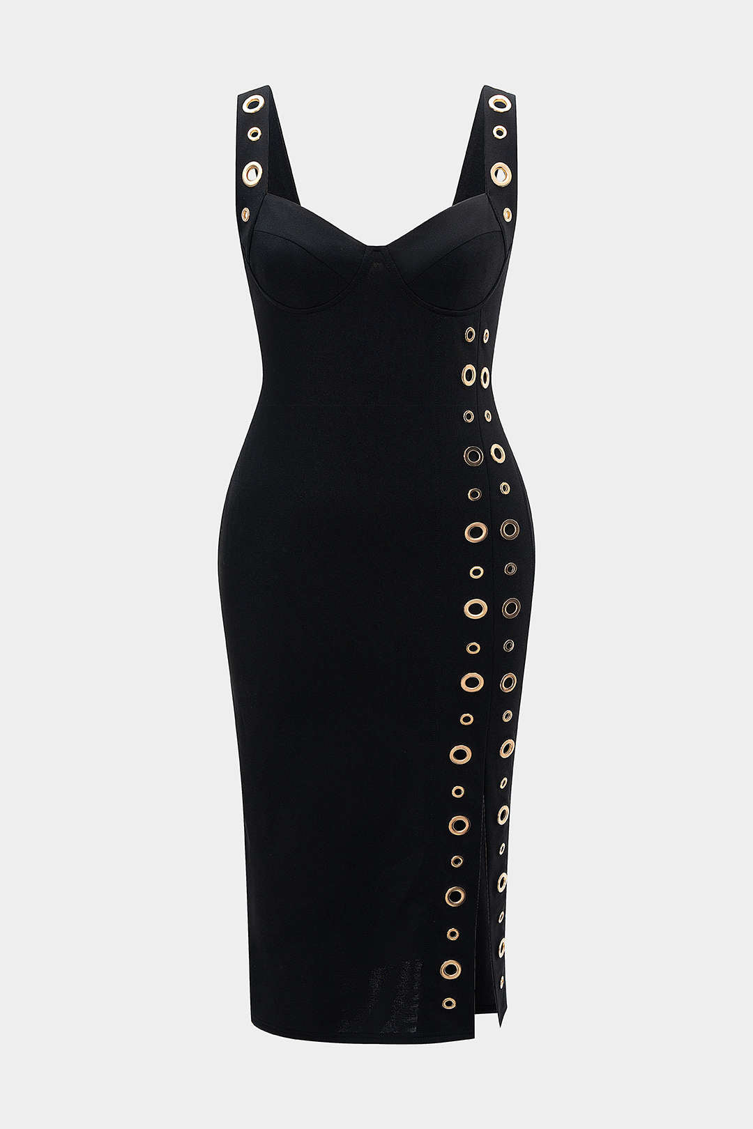 Plus Size Metallic Eyelet High Slit Sleeveless Maxi Dress Micas Plus Size Metallic Eyelet High Slit Sleeveless Maxi Dress Micas